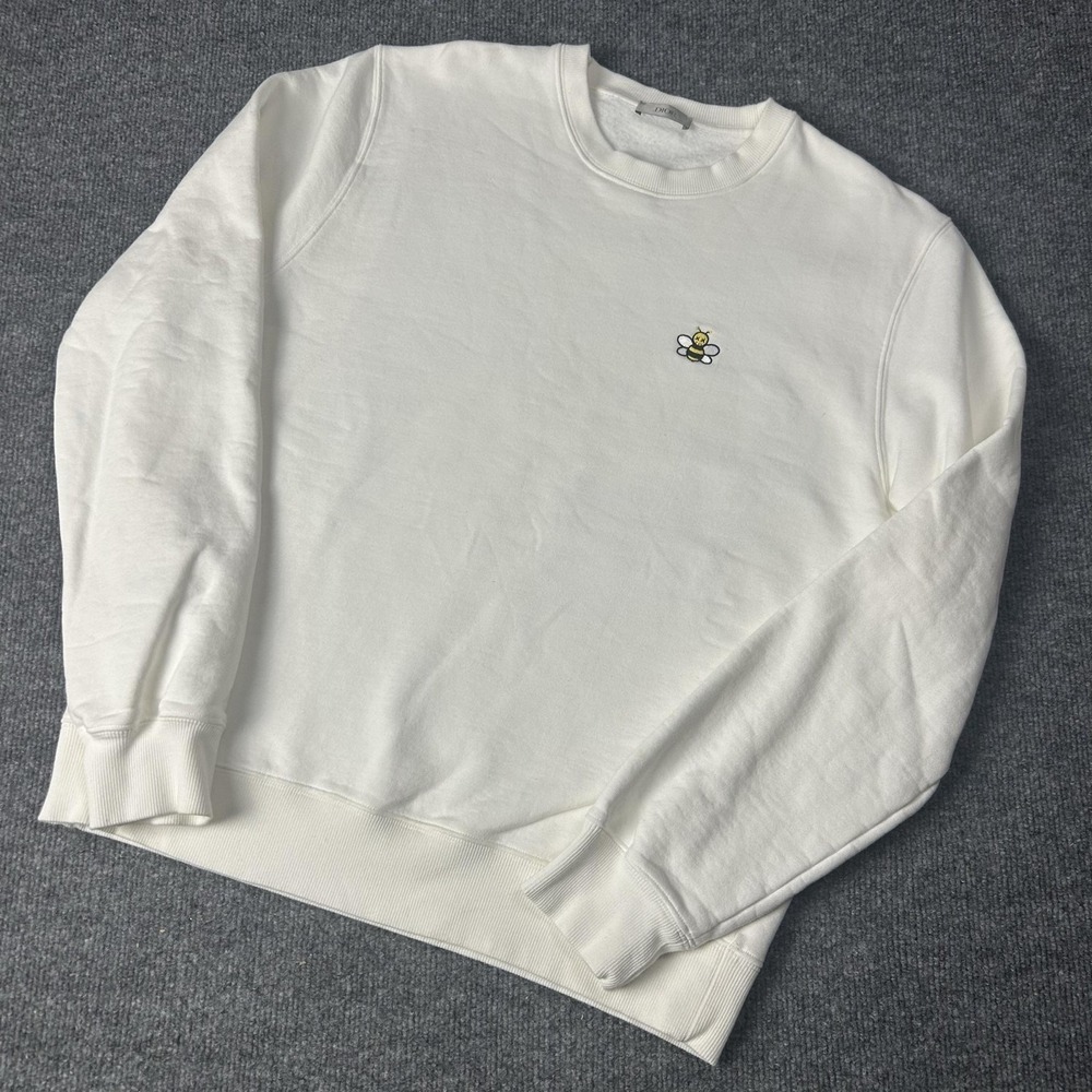 Dior Kaws Sweatshirt Mens Large White Bee Embroidered Fleece Pullover Logo